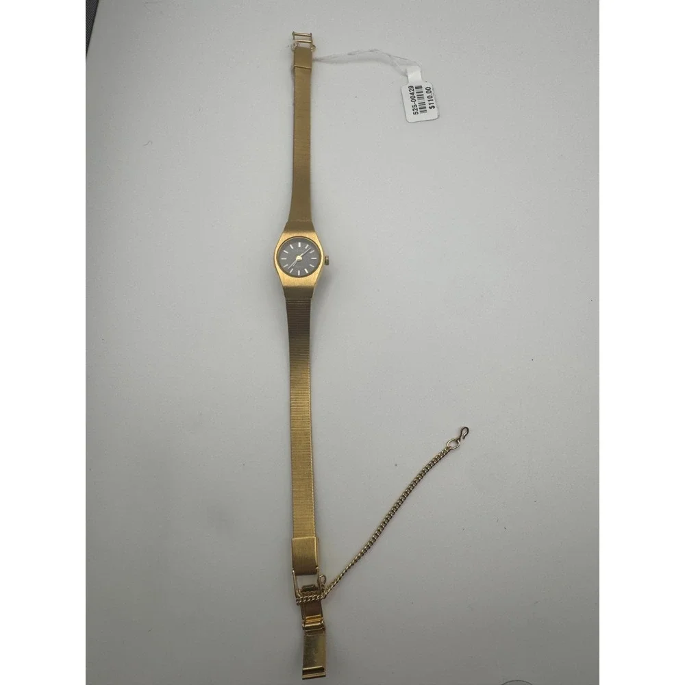Vintage Pulsar Watch Ladies Gold Tone Black Dial NOS Working
